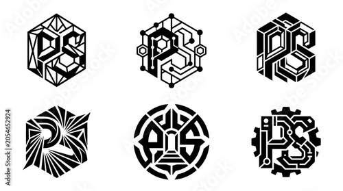 Photos Six unique abstract PS letter logos with geometric and tech designs
