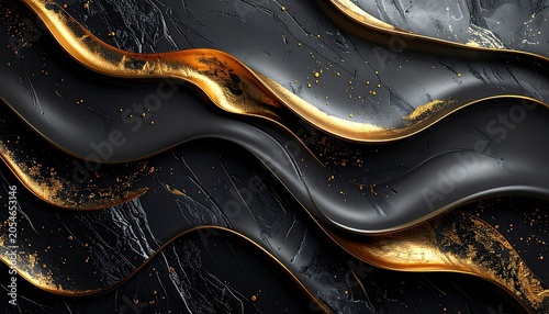 A dark, wavy abstract design with gold accents and texture
