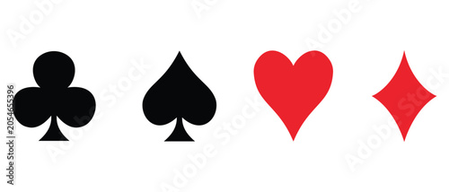 Bild auf Leinwand Minimalist flat vector icons of standard playing card suits: black clubs and spades, red hearts and diamonds, isolated on a white background