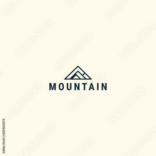 Minimalist mountain logo design with circular landscape illustration
