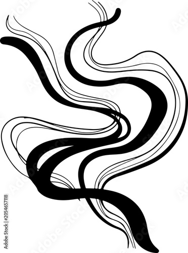 Abstract black wavy lines, fluid curves, swirling shapes, modern design elements, vector graphics
