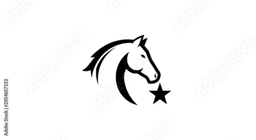 Quadro su tela Simple black and white horse head logo with star element