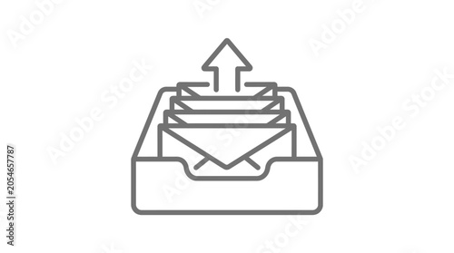 Outbox tray icon with envelopes and upward directional arrow.