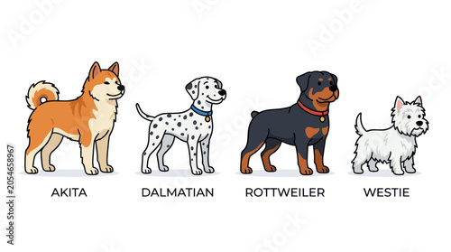 Canvastavla Four cartoon dogs standing side by side.