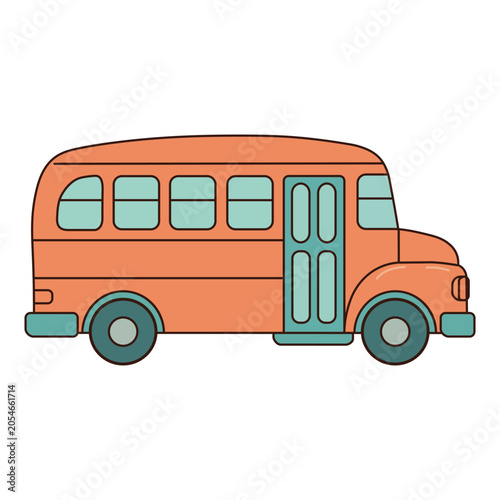 Vintage Orange Toy Bus with Teal Windows and Wheels Retro Bus Illustration