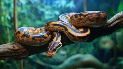 Jungle snake coiled on branch