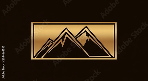 Geometric mountain range silhouette in a golden rectangular frame on dark background