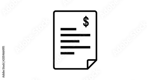 Bill icon, document with dollar sign, invoice or receipt symbol, financial concept