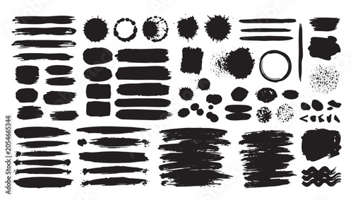 Grunge paint splatter textures and hand drawn black ink brush strokes collection vector set