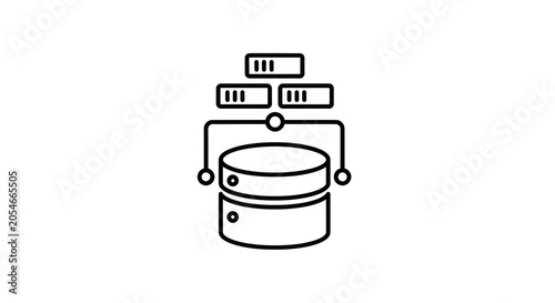 Database server icon with connected data blocks, cloud storage concept