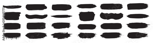Thick ink marks brush strokes textures set vector black paint lines elements hand drawn shapes