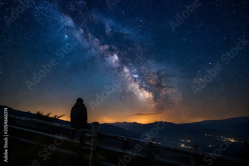 A star-filled night sky and a serene landscape