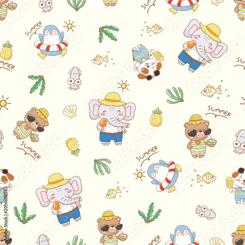 Cute Summer Animal Seamless Pattern