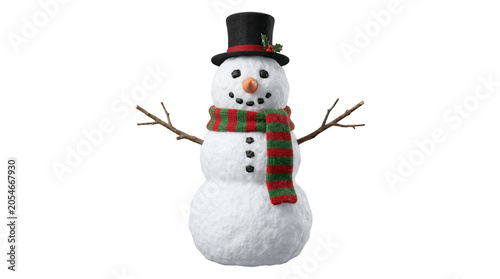 Canvastavla Classic snowman wearing hat and scarf isolated on transparent background png winter seasonal character