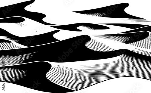 Abstract black and white wave patterns, modern fluid shapes, vector graphics, monochromatic curves