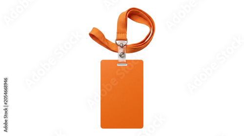 Foto Vertical orange id badge card holder with fabric neck strap for professional employee access pass tool