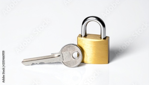 Golden padlock with silver key.