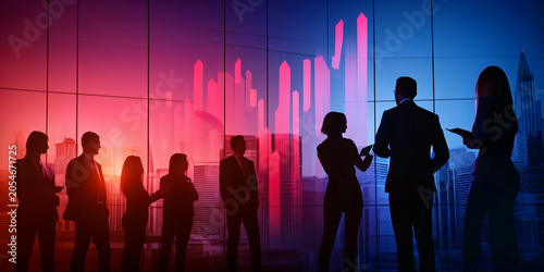 Diverse Team Looking at Digital Growth Forecast for Business Strategy Planning and Data-Driven Performance Analysis