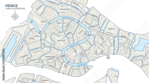 Foto Map of venice italy showing canals districts and historic landmarks