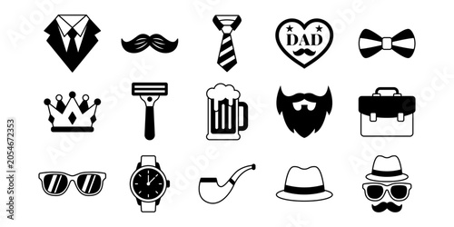 Set of Men Accessories and Vintage Icons for Father's Day Celebration