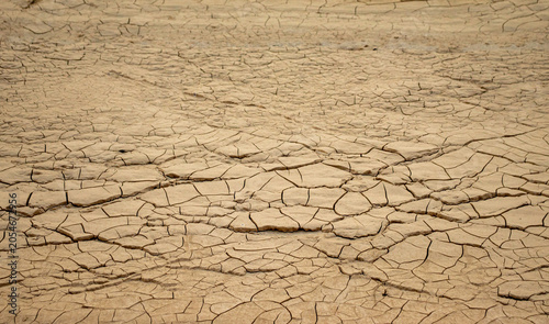 Tableau sur toile Natural texture of dry, cracked yellow and beige ground with a diagonal pattern of deep fractures and parched soil