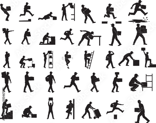 Construction Worker Silhouette Set - Builders, Engineers, Laborers and Industrial Work Vector Collection