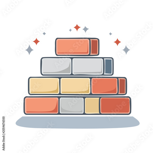 Cartoon stack of bricks with sparkles