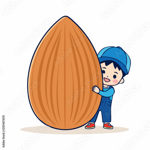Cute Boy Hugging Giant Almond