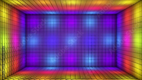 Broadcast Pulsating Switching Hi-Tech Blinking Illuminated Cubes Room Stage, Multi Color, Events, 3D, Loopable, 4K