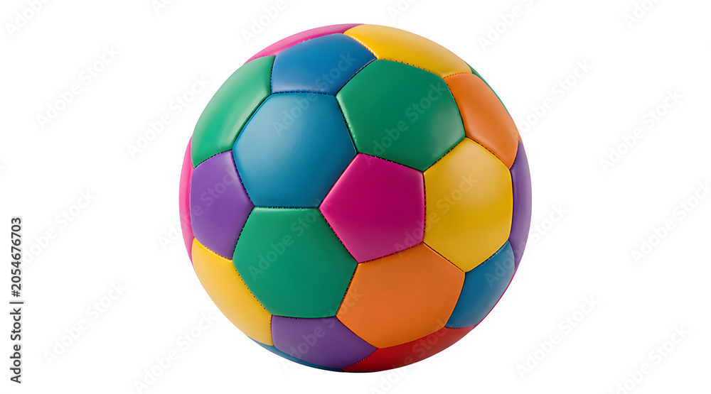 Fototapeta premium Colorful multicolored hexagonal pattern soccer ball with football hexagonal colorful multicolored recreation activity equipment spectrum exercise athletic isolated training professional