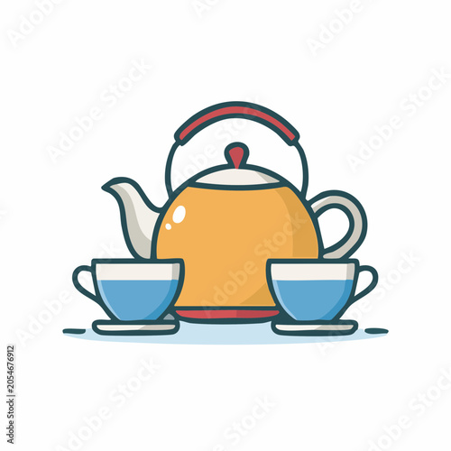 Teapot and Two Cups Illustration