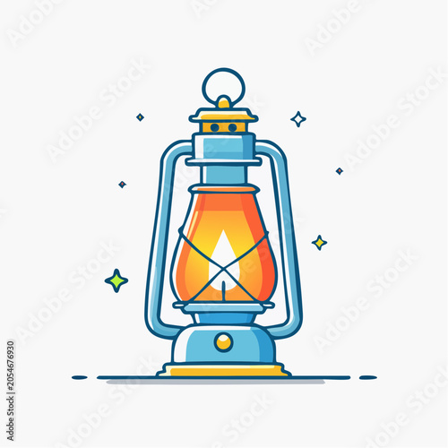 Vintage Lantern with Flame Illustration