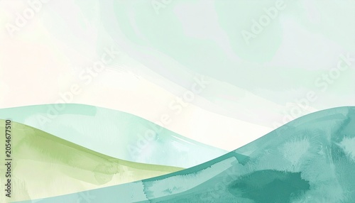 Soft watercolor landscape illustration with rolling hills and pastel green hues landscape watercolor background abstract painting illustration peaceful panoramic