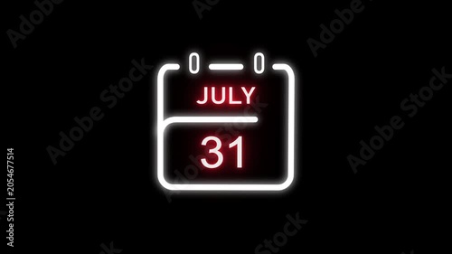 July calendar icon. 31 July calendar date animation. Countdown calendar concept. and stunning 4k animation.