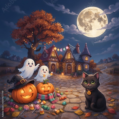 Halloween background with haunted house Happy Halloween Moonlit Haunting at the Haunted Manor