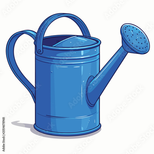 A vibrant blue metal watering can for garden care.