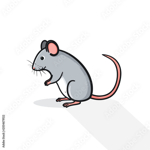 Cute cartoon gray mouse illustration on white background.