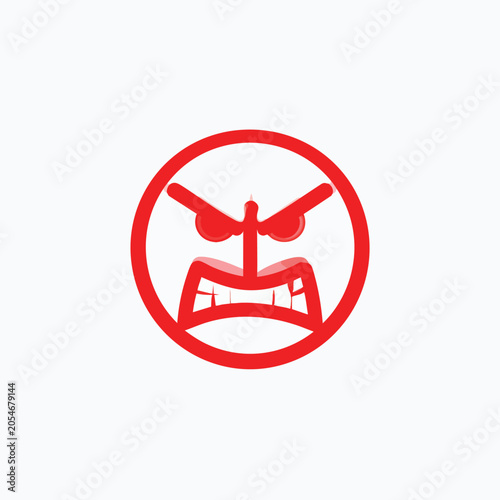 A vibrant red angry face emoji icon isolated on a clean white background.