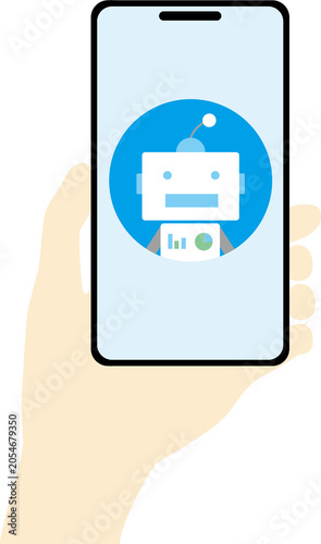 スマートフォンでAIと会話するイラスト