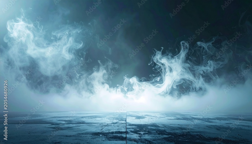 Fototapeta premium Moody scene with thick, billowing smoke above a cool, wet-looking stone surface