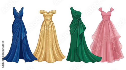 Canvas-taulu Four Fashionable Evening Wear Gowns Displayed.