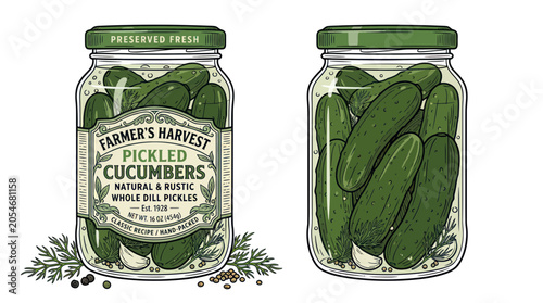 Quadro su tela Jar of pickled cucumbers side by side.