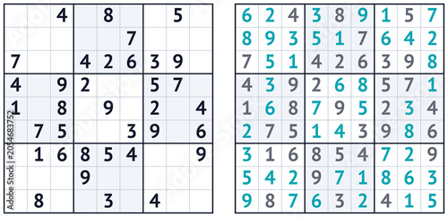 Εκτύπωση καμβά Sudoku puzzle grid solution in turquoise and aquamarine colors