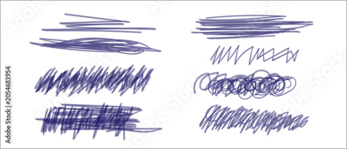 Fotografie Set of blue hand drawn ink pen scribbles and messy brush strokes with scribble c