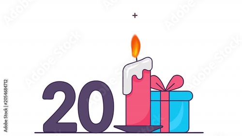 20 years with a candle and a gift. Anniversary animation, Alpha Channel