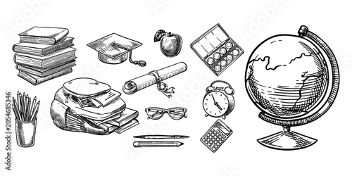 Fotografie Hand Drawn School Education Doodle Icon Set Vector Illustration Editable with Tr