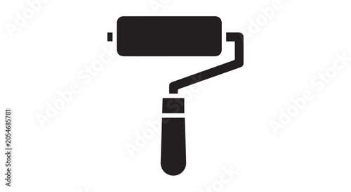 Paint roller icon, black silhouette symbol for painting and decorating design