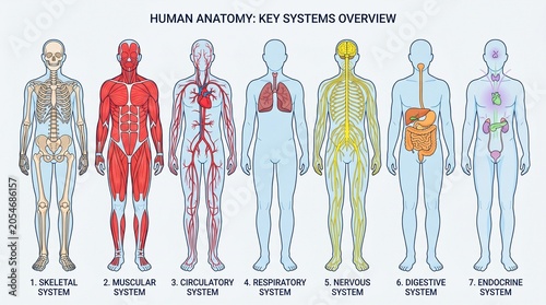 Educational chart of human body systems and internal anatomy with education