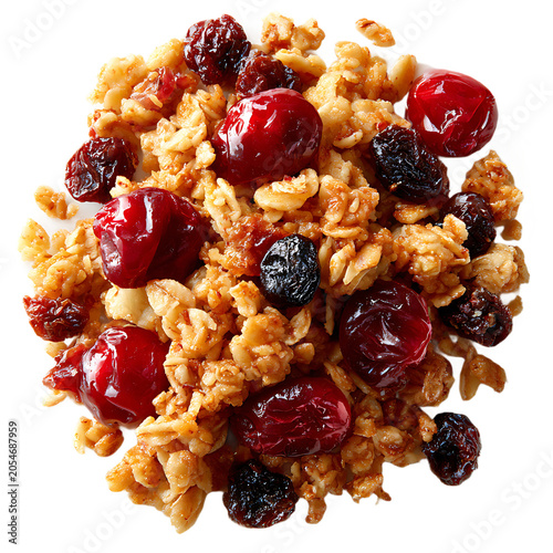 Crunchy Granola Mix Dried Cherries Raisins Isolated On Transparent Background