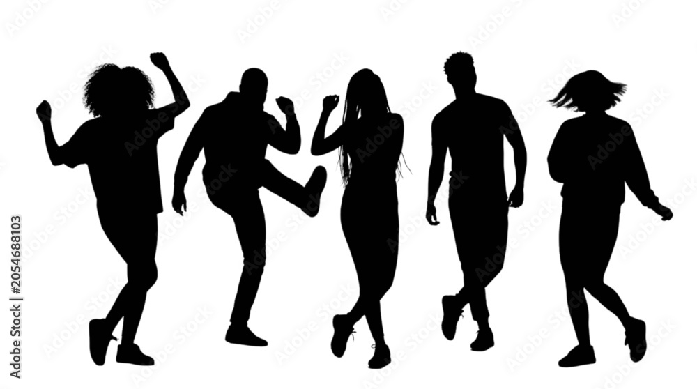 Fototapeta premium Five silhouettes dancing together joyfully